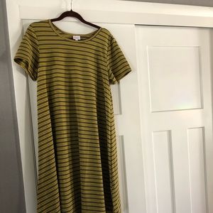 NWOT Lularoe Carly Yellow and slate blue stripes